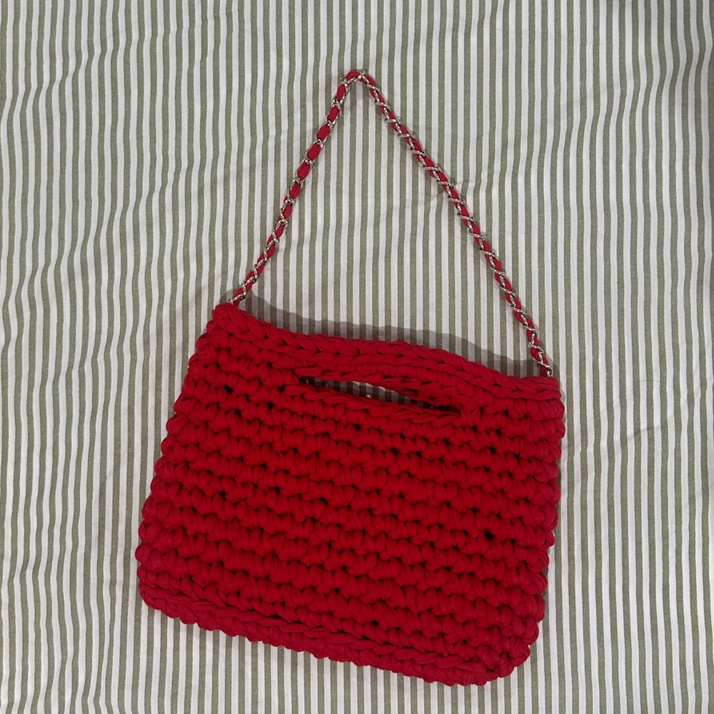 Red handwoven Italian handbag